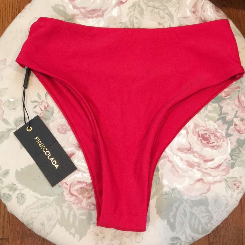 PINK COLADA HIGH RISE BIKINI BOTTOM NWT